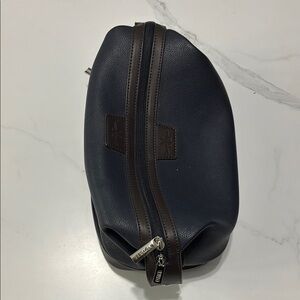Men's Navy and Brown Leather Bag